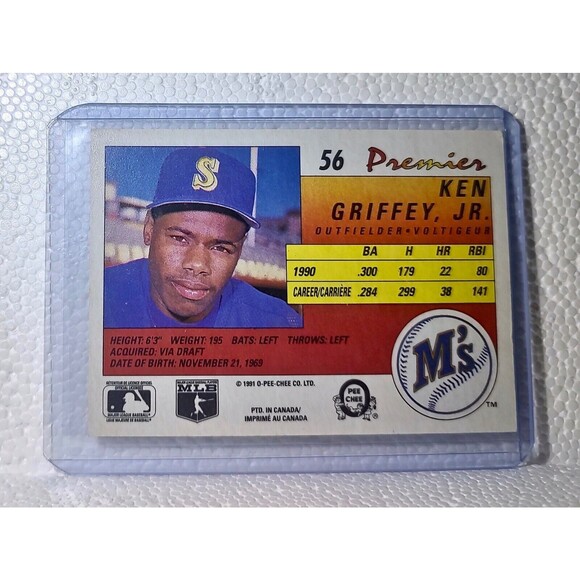Ken Griffey Jr. 1991 O-Pee-Chee MLB #56 Premier Baseball Card Seattle Mariners - Picture 2 of 2